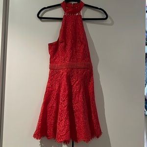Salmon lace mini dress